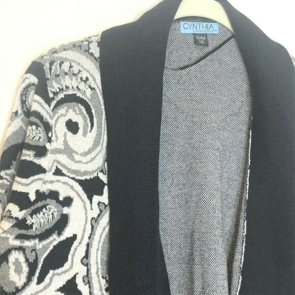 Cynthia Rowley Womens Cardigan Small Medium Open Front Black Gray White Cotton - Picture 3 of 6
